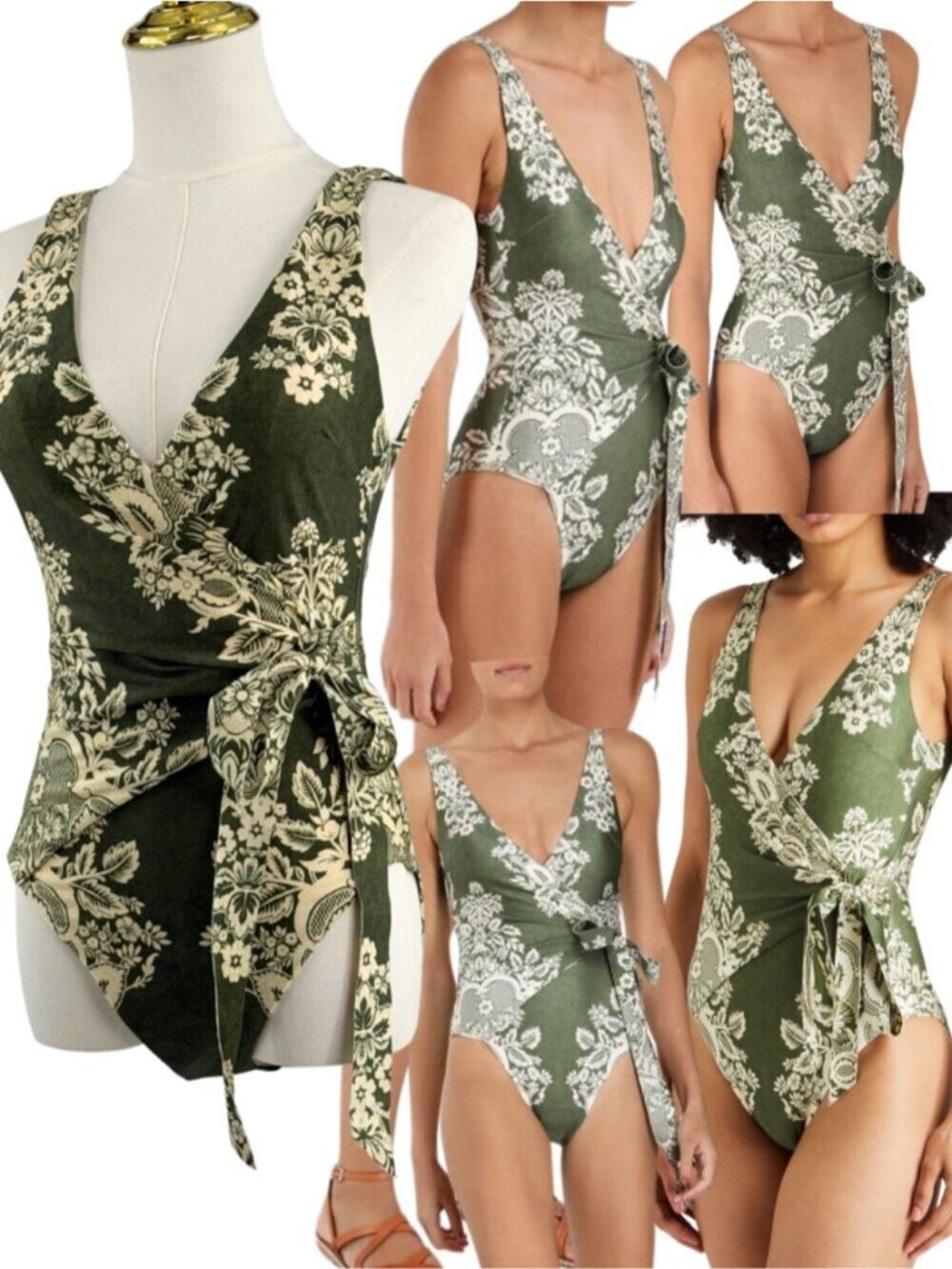 🆕 ZIMMERMANN 🧿 NWT Separates Floral Wrap Tie 1PC - Khaki/Cream - Sz 2 US8